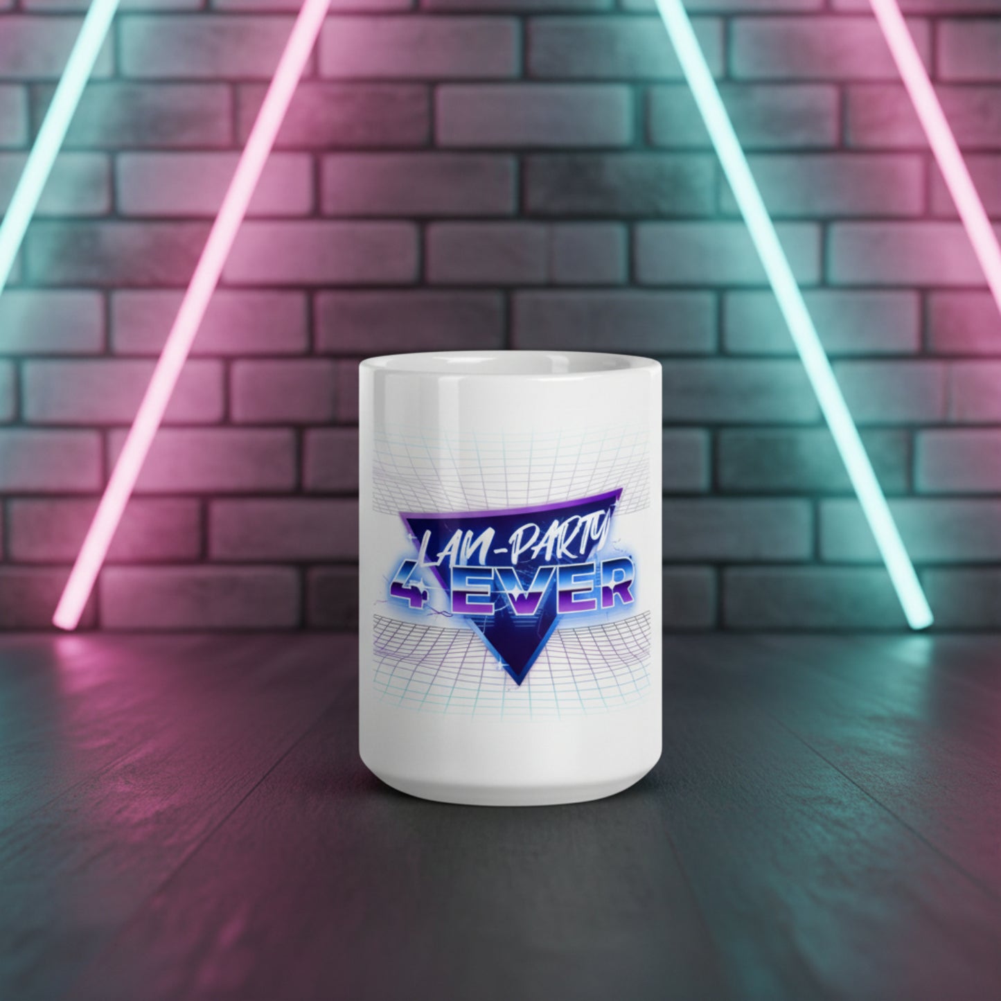 Weißer, glänzender Becher LAN-Party 4ever